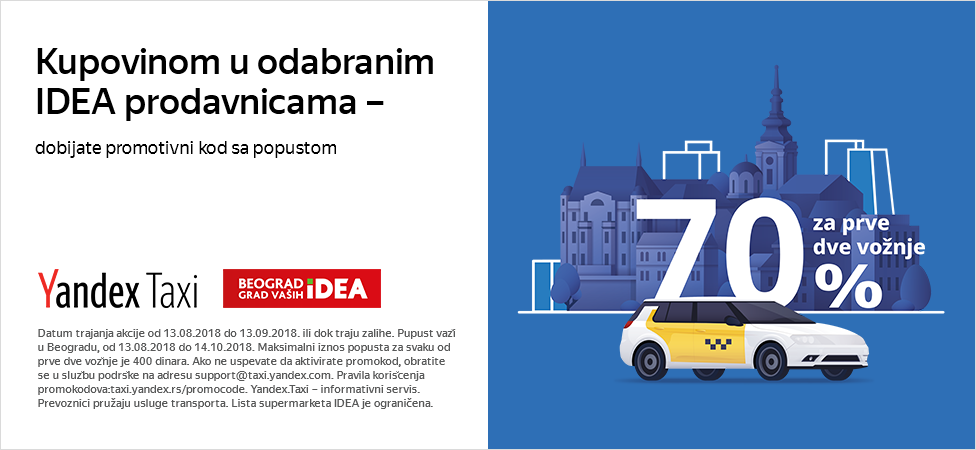 IDEA vam poklanja popust na vožnje taksijem preko Yandex aplikacije
