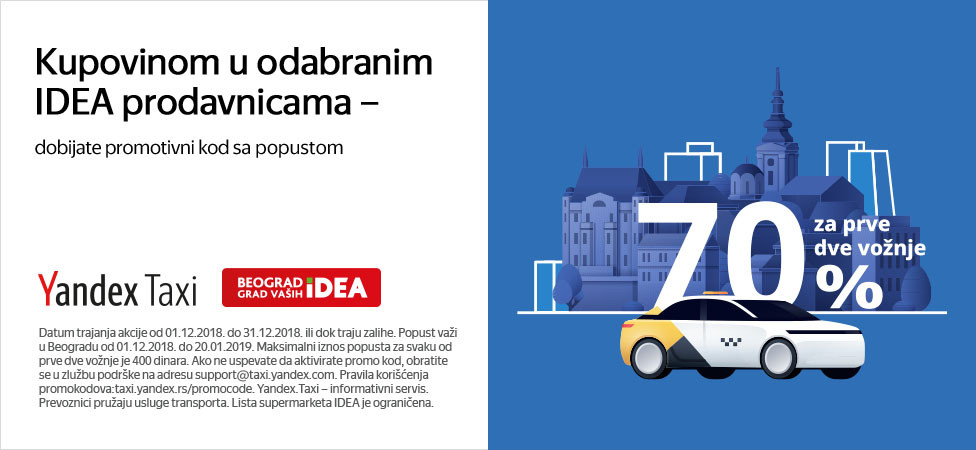 IDEA vam poklanja popust na vožnje taksijem preko Yandex aplikacije