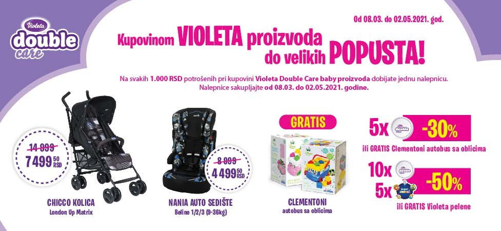 Violeta double care, Roda i IDEA donose 50% popusta na Chicco kolica i Nania auto sedište!
